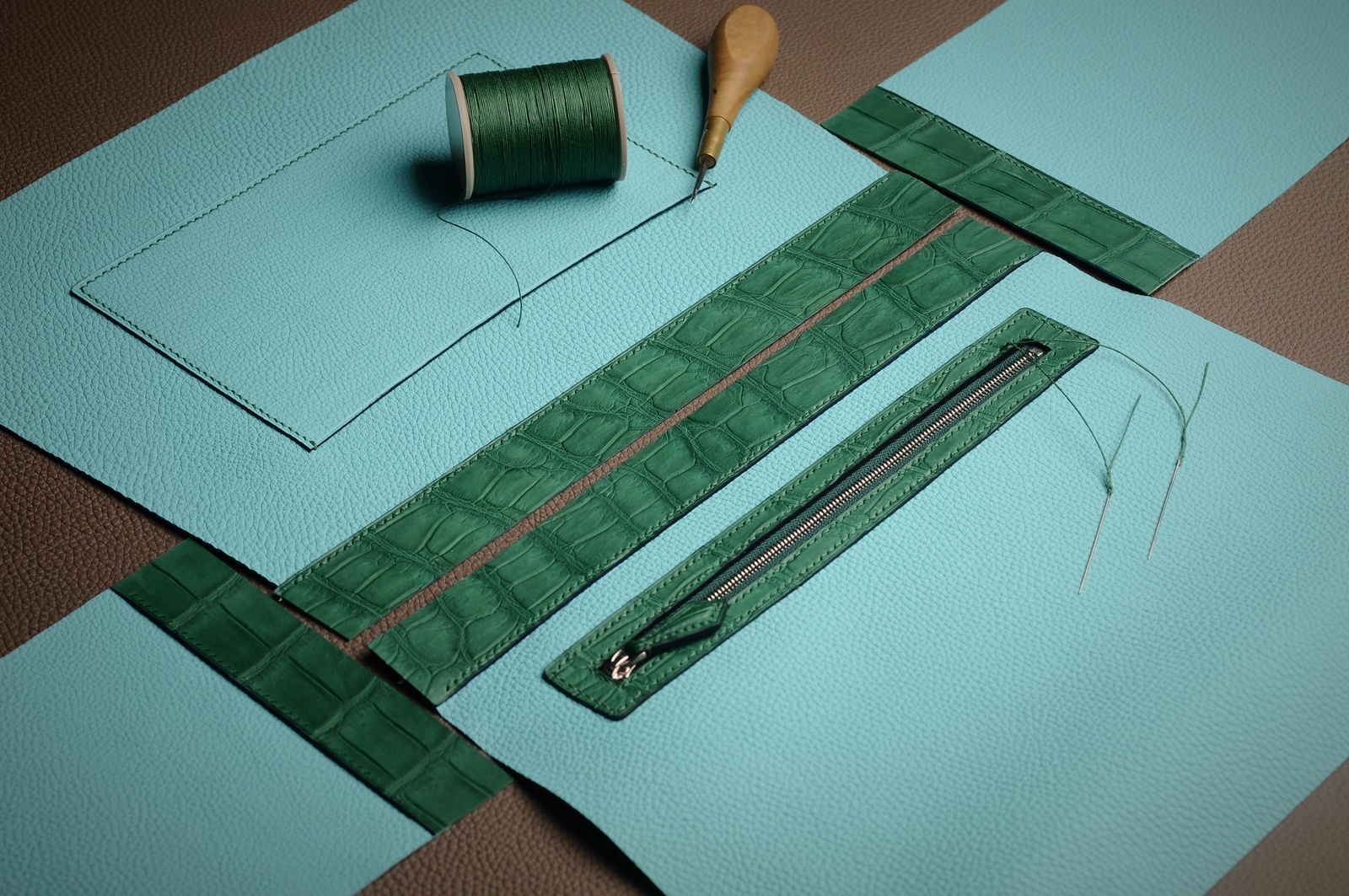 Close-up of leather edge finishing